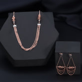 Rose Gold Beads Necklace With Earrings